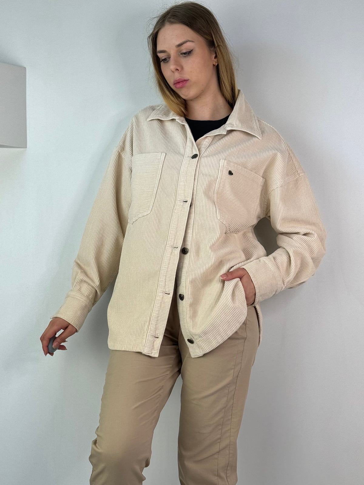 Chemise en microvelours beige