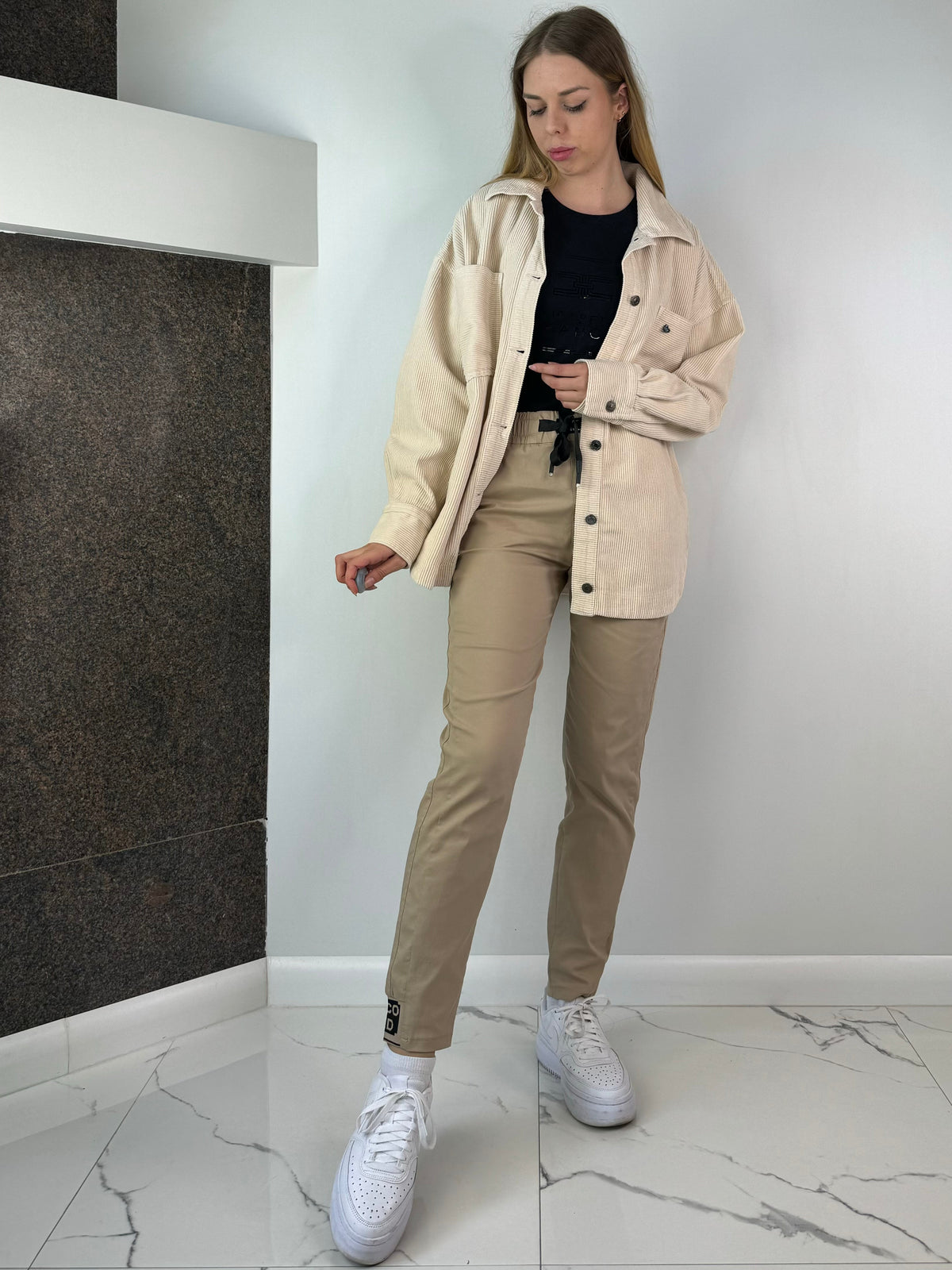 Chemise en microvelours beige