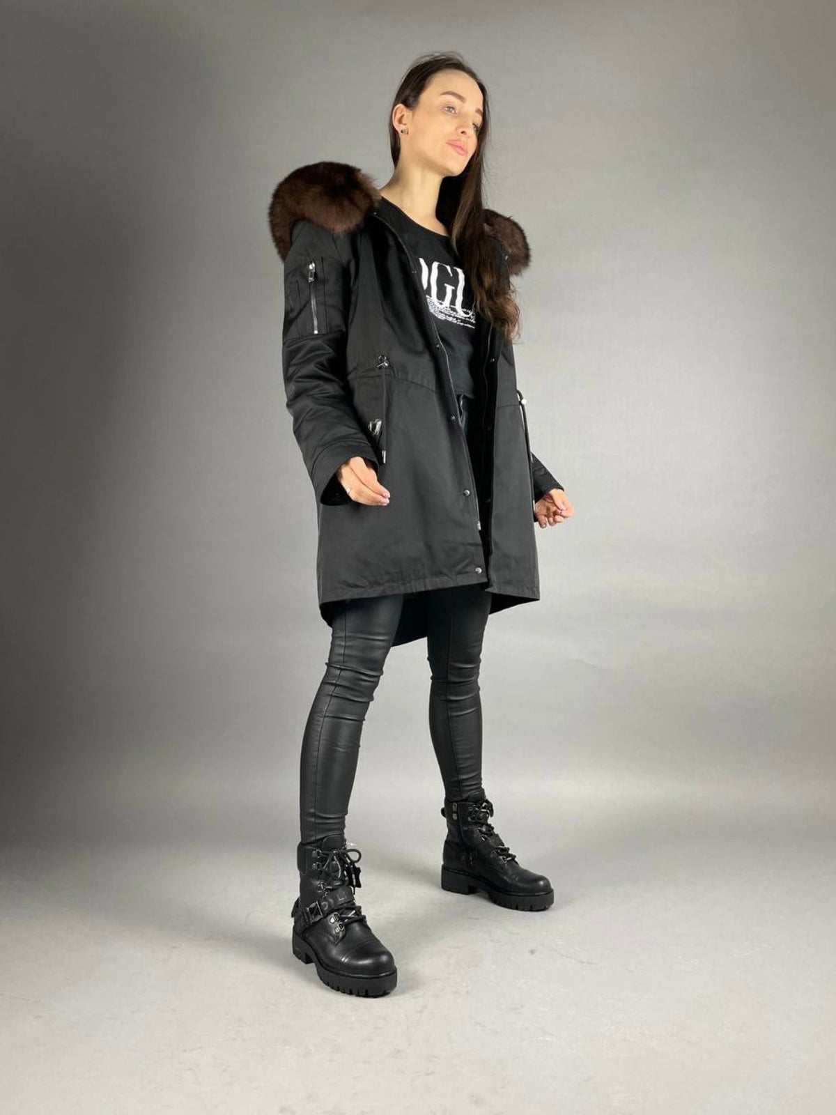 Parka Baltic XM czarna z brązowym futrem, 80 cm, unisex