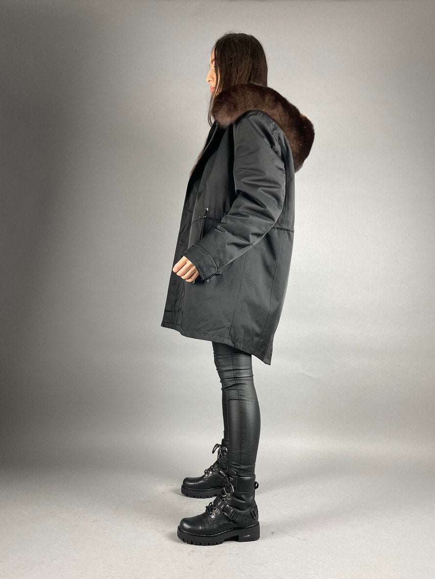 Parka Baltic XM czarna z brązowym futrem, 80 cm, unisex