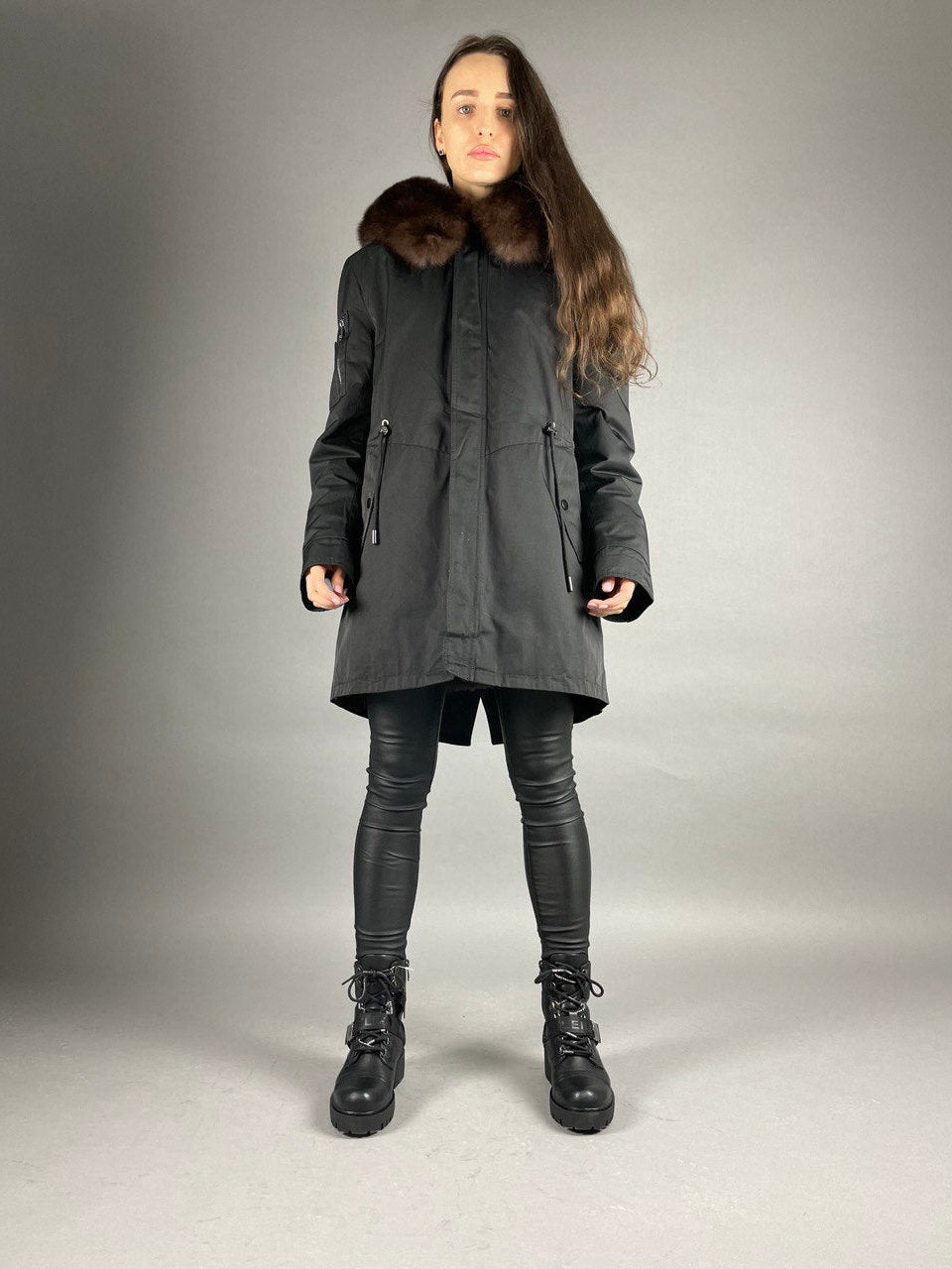 Parka Baltic XM czarna z brązowym futrem, 80 cm, unisex
