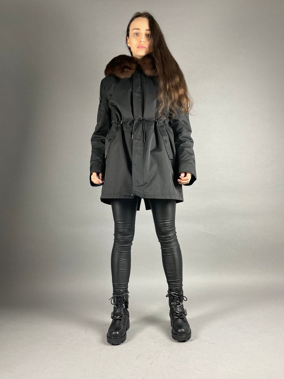 Parka Baltic XM in Schwarz mit braunem Fell, 80 cm, Unisex