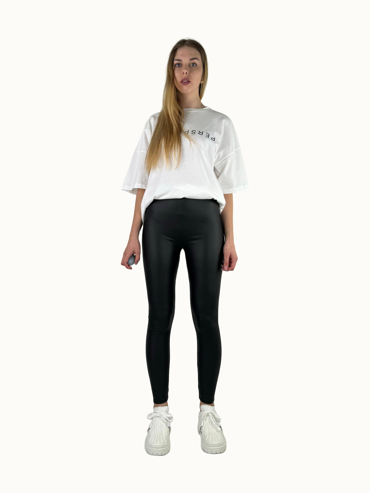 Leggings in Lederoptik, Schwarz