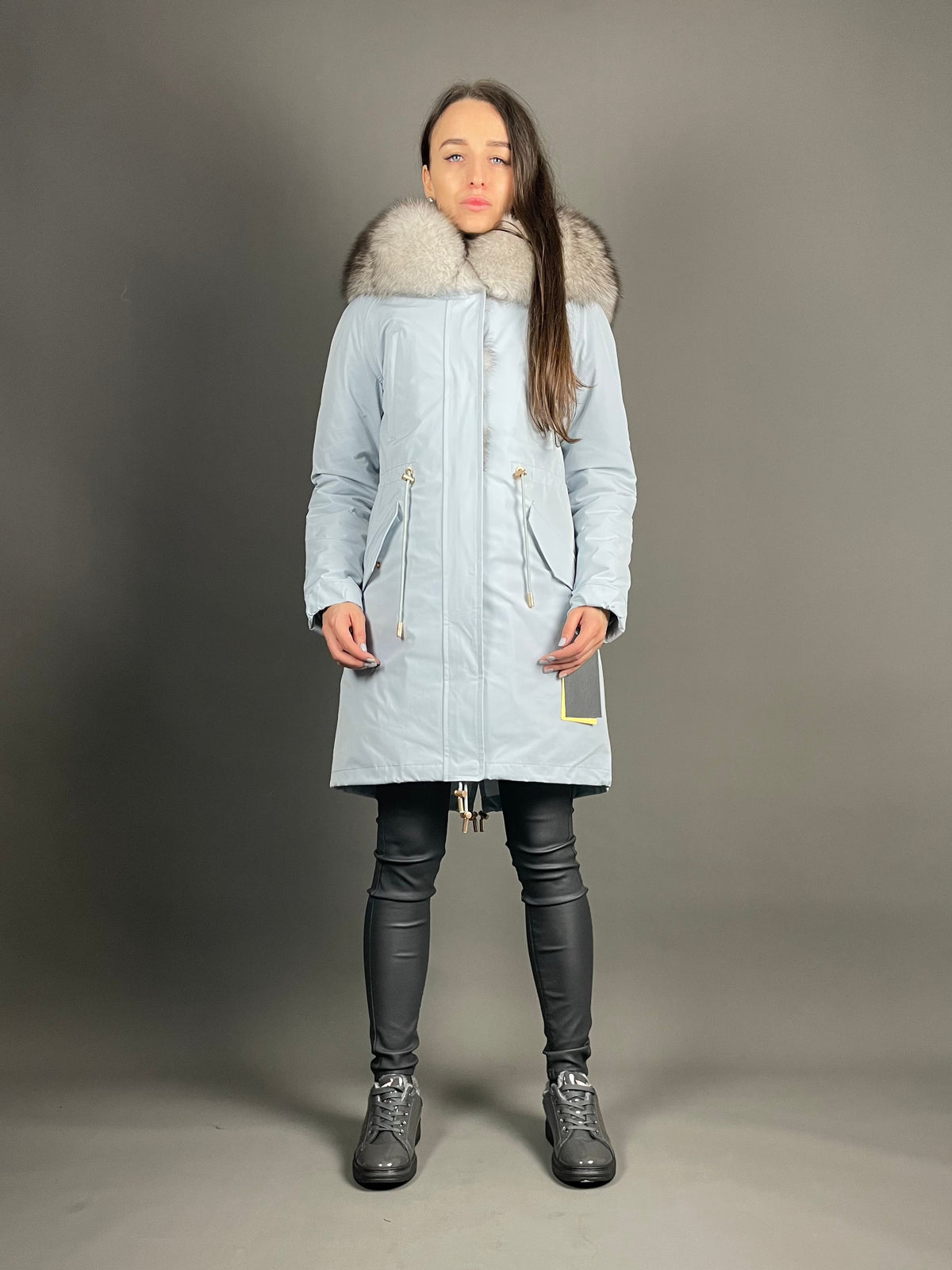Parka LUX azul com pelo preto e branco, 95 cm