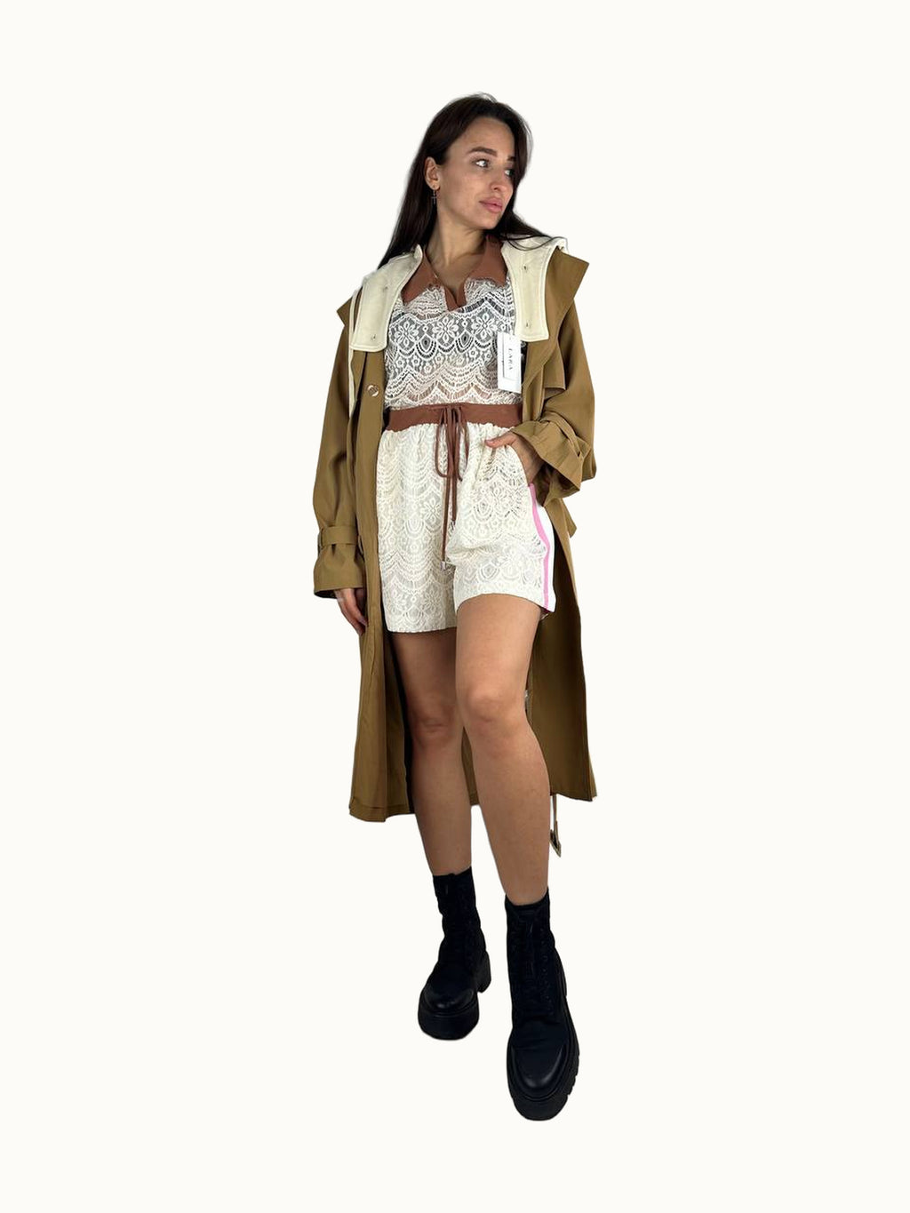 Conjunto de guipure LARA castanho