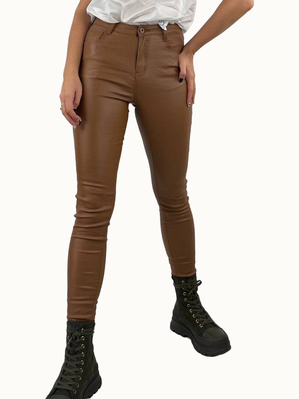 Pantalon en simili cuir DAYSIE camel