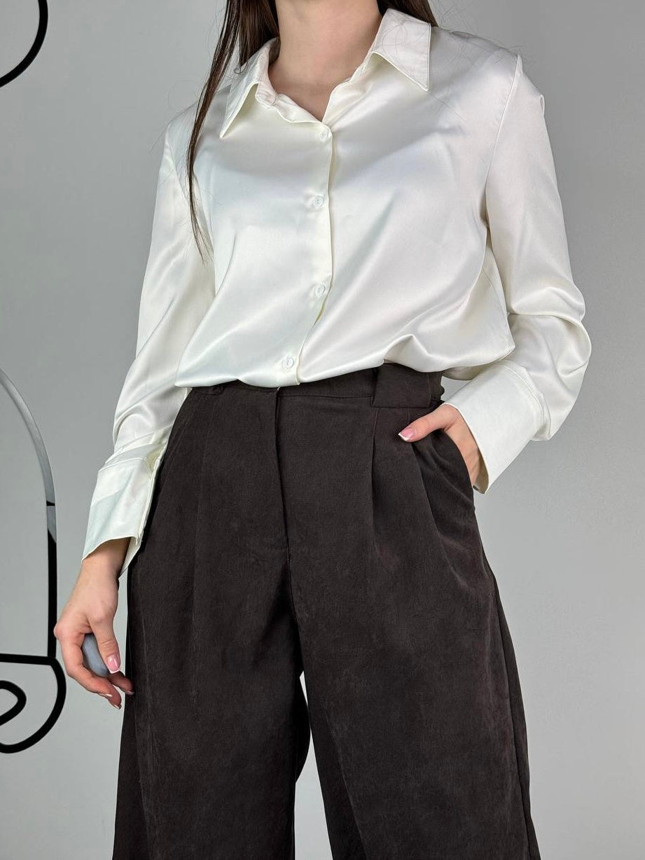 Pantaloni palazzo in velluto cacao