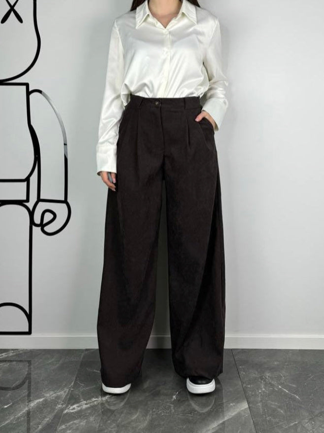 Pantaloni palazzo in velluto cacao