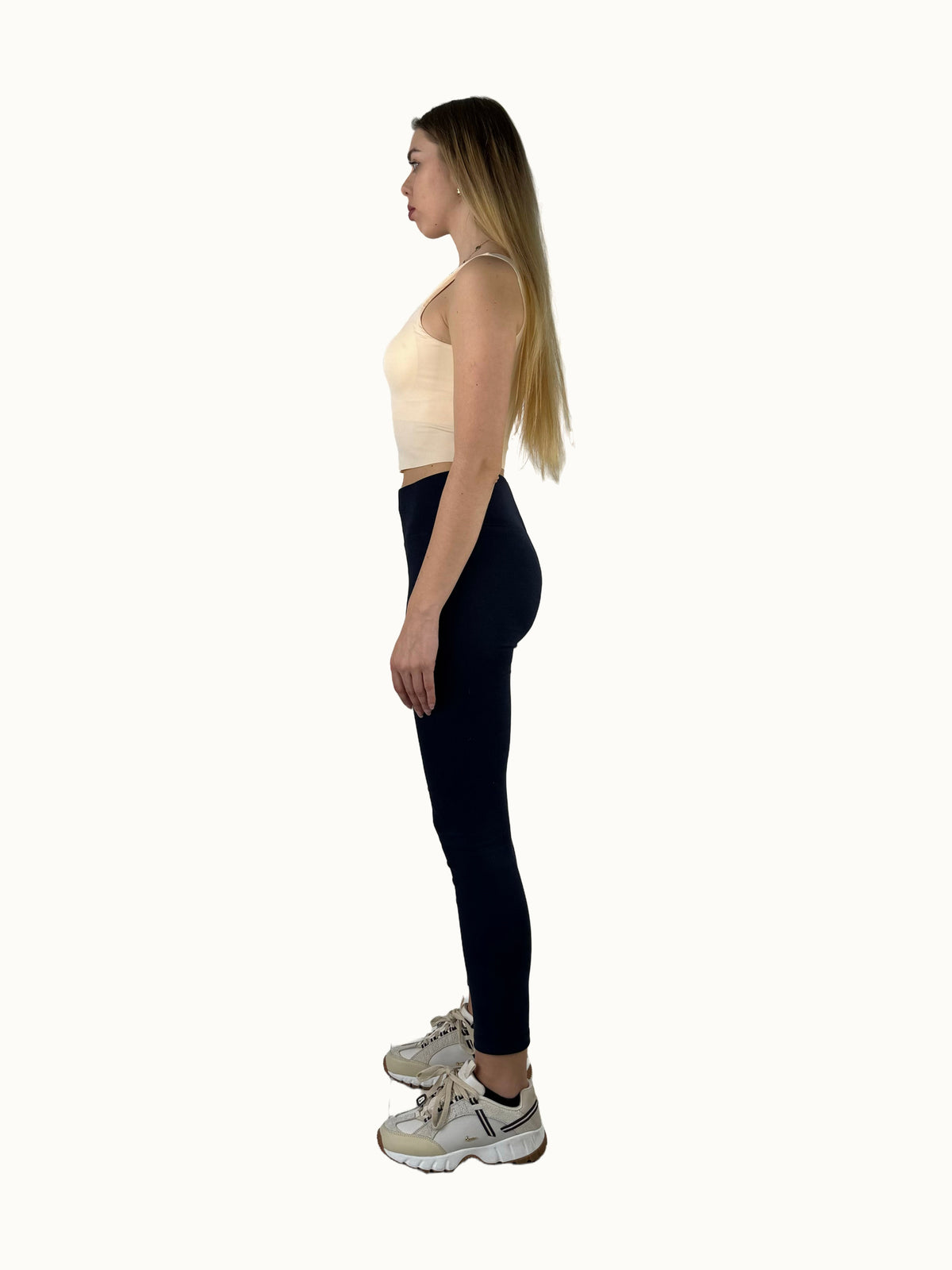 Leggings in microvelluto a coste blu scuro
