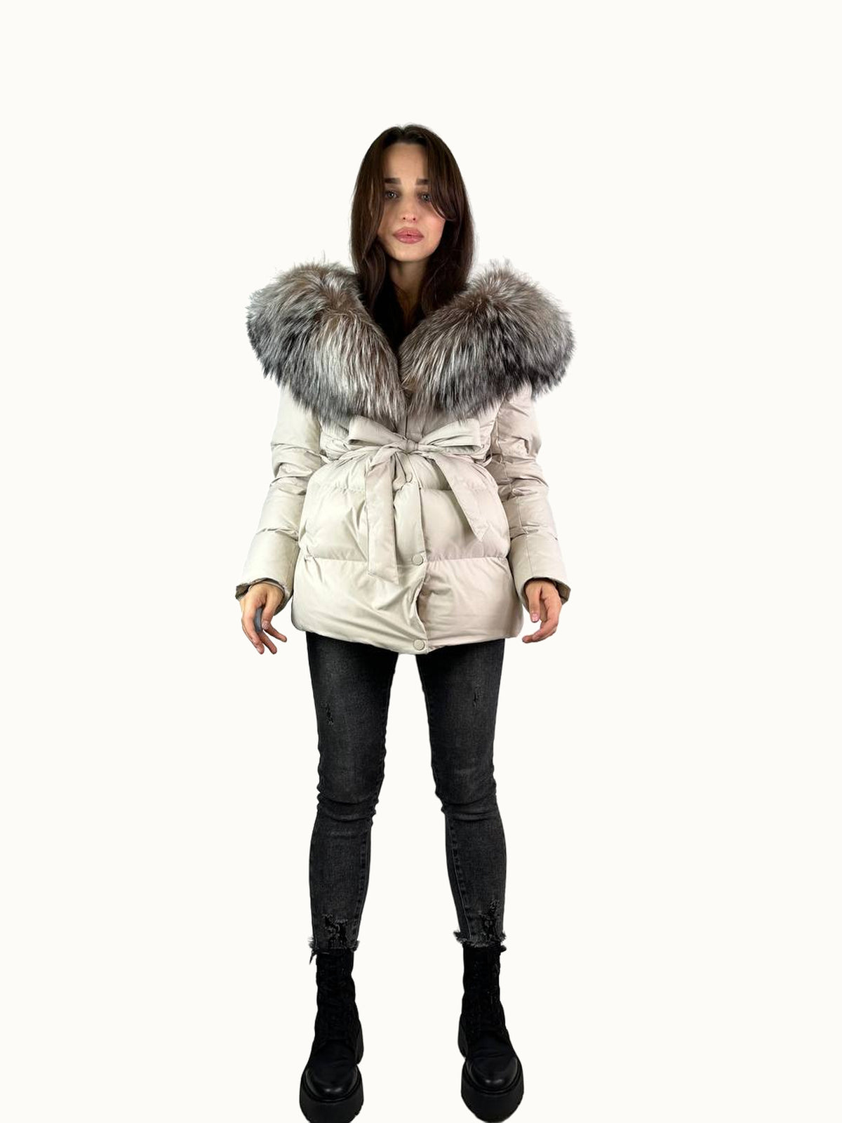 Down Jacket Baltic Light Beige / Fox Fur 75 cm