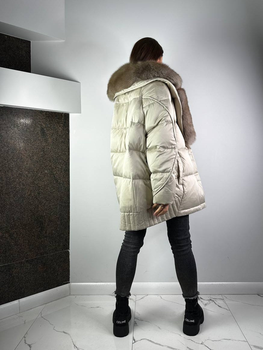 Casaco de penas Baltic Lucky bege, 80 cm