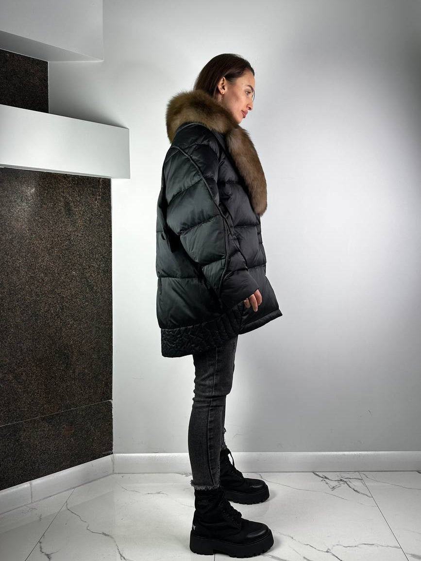Down Jacket Baltic Lucky Black / Beige Fur 80 cm