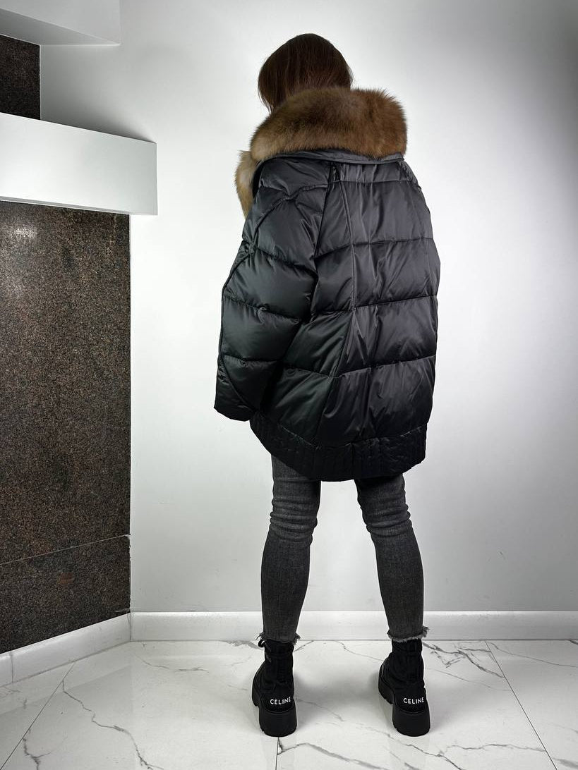 Down Jacket Baltic Lucky Black / Beige Fur 80 cm