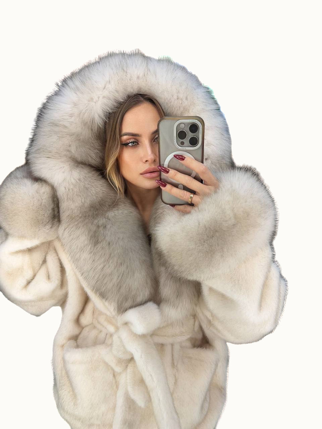 Eco Fur Luxe Coat with Fox Fur