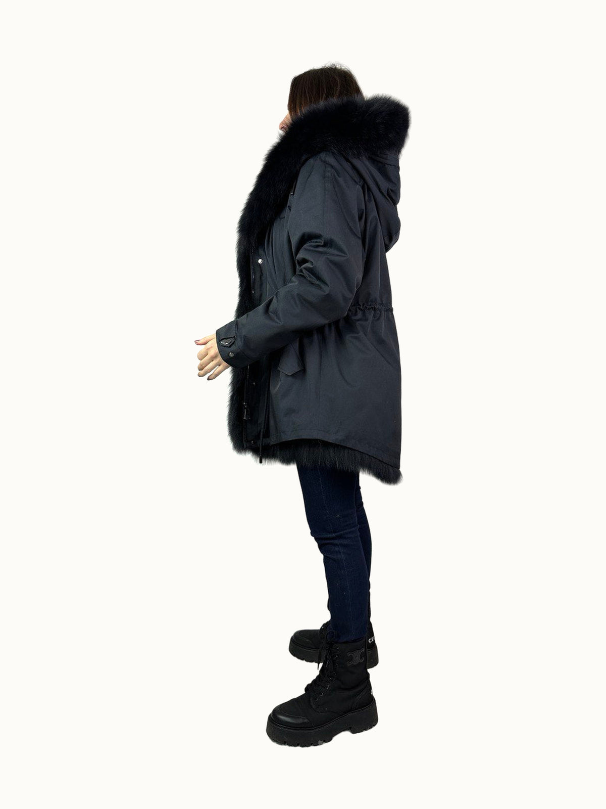 Parka Baltic Classic in Schwarz mit dunkelgrauem Fell, 75 cm