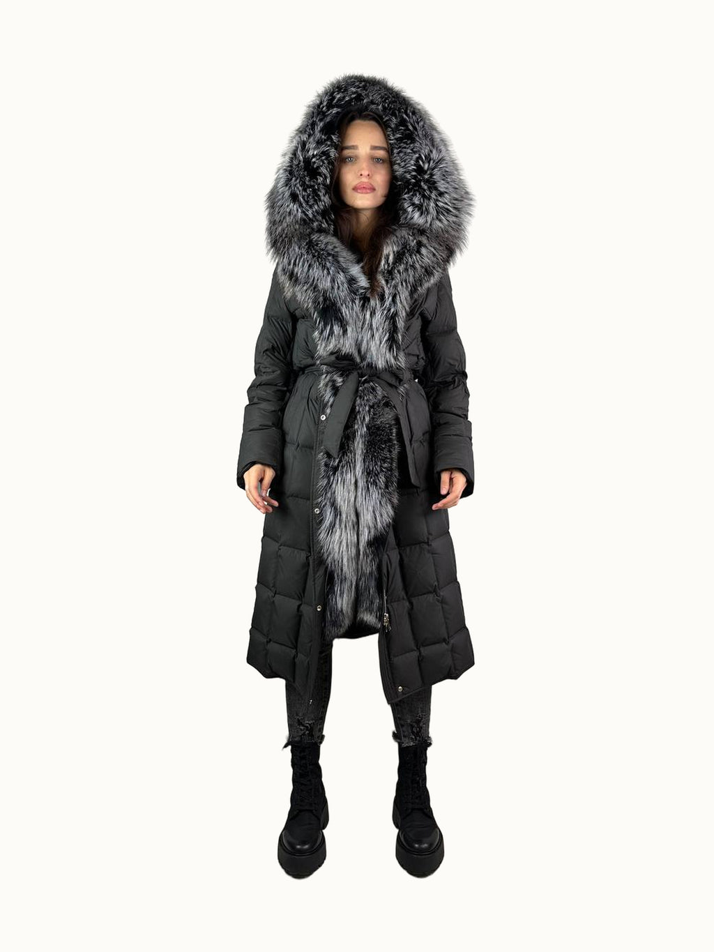 Down Jacket Baltic Squares Black / Silver Fox 110 cm