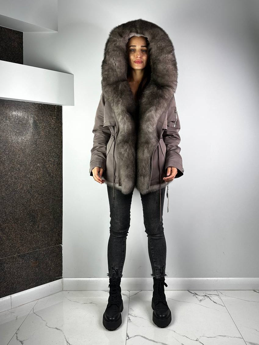 Parka Baltic XM cappuccino à fourrure grise, 70 cm