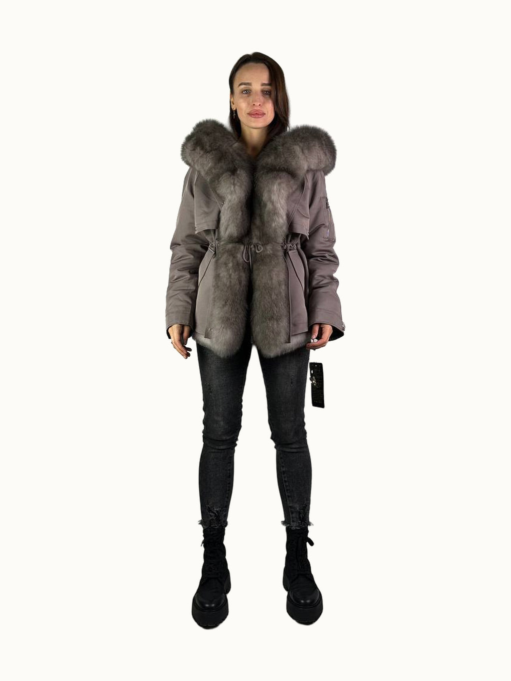 Parka Baltic XM cappuccino à fourrure grise, 70 cm