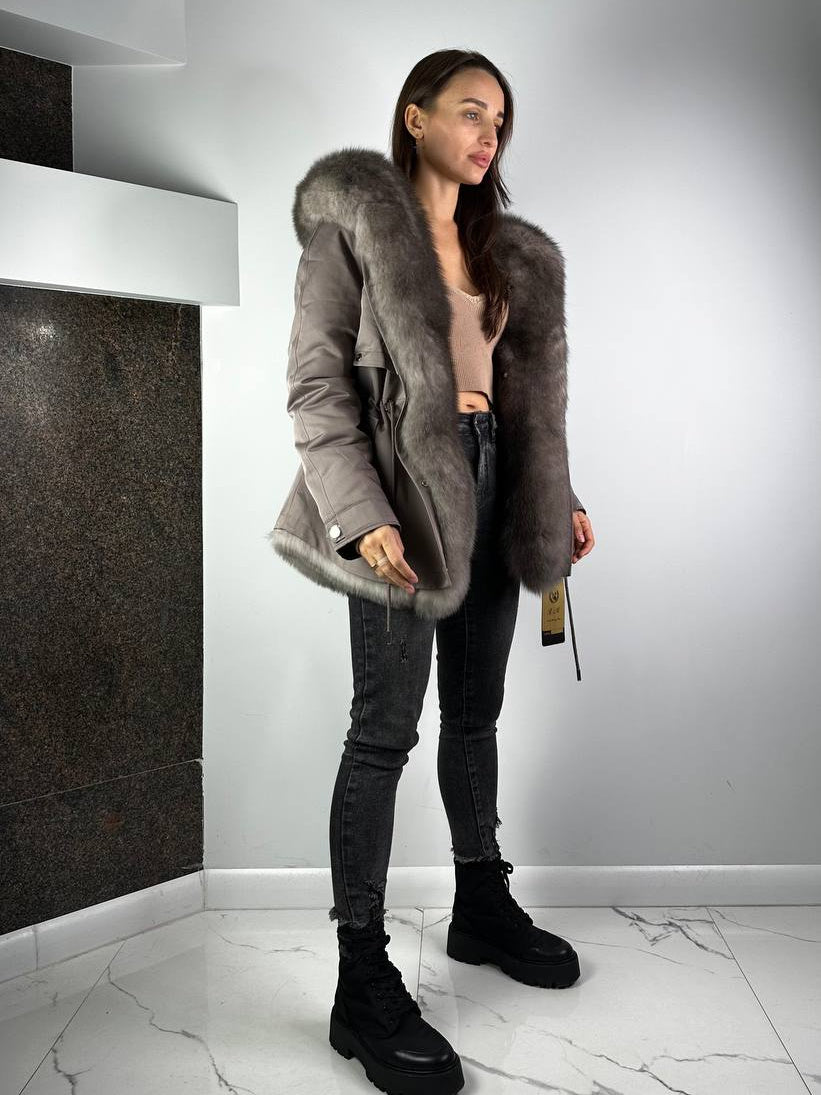 Parka Baltic XM cappuccino à fourrure grise, 70 cm