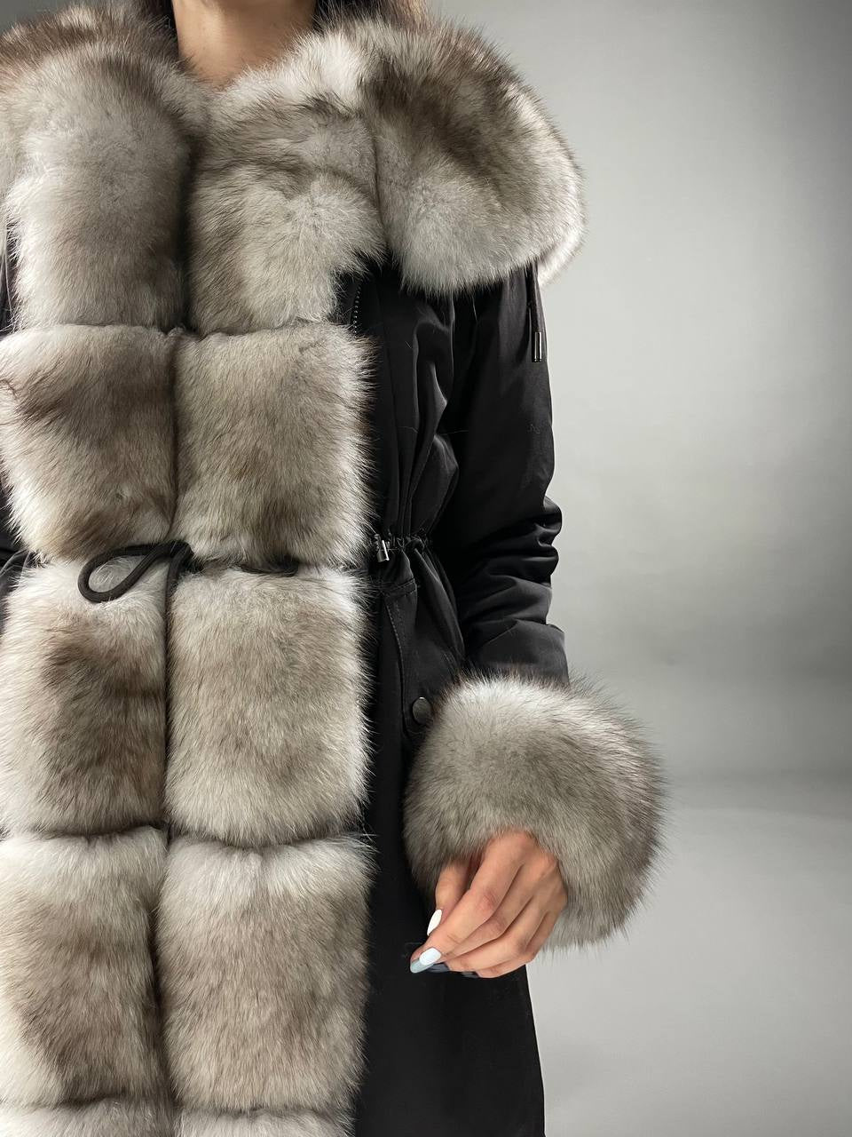 Parka Baltic Classic brązowa z beżowym futrem, 95 cm