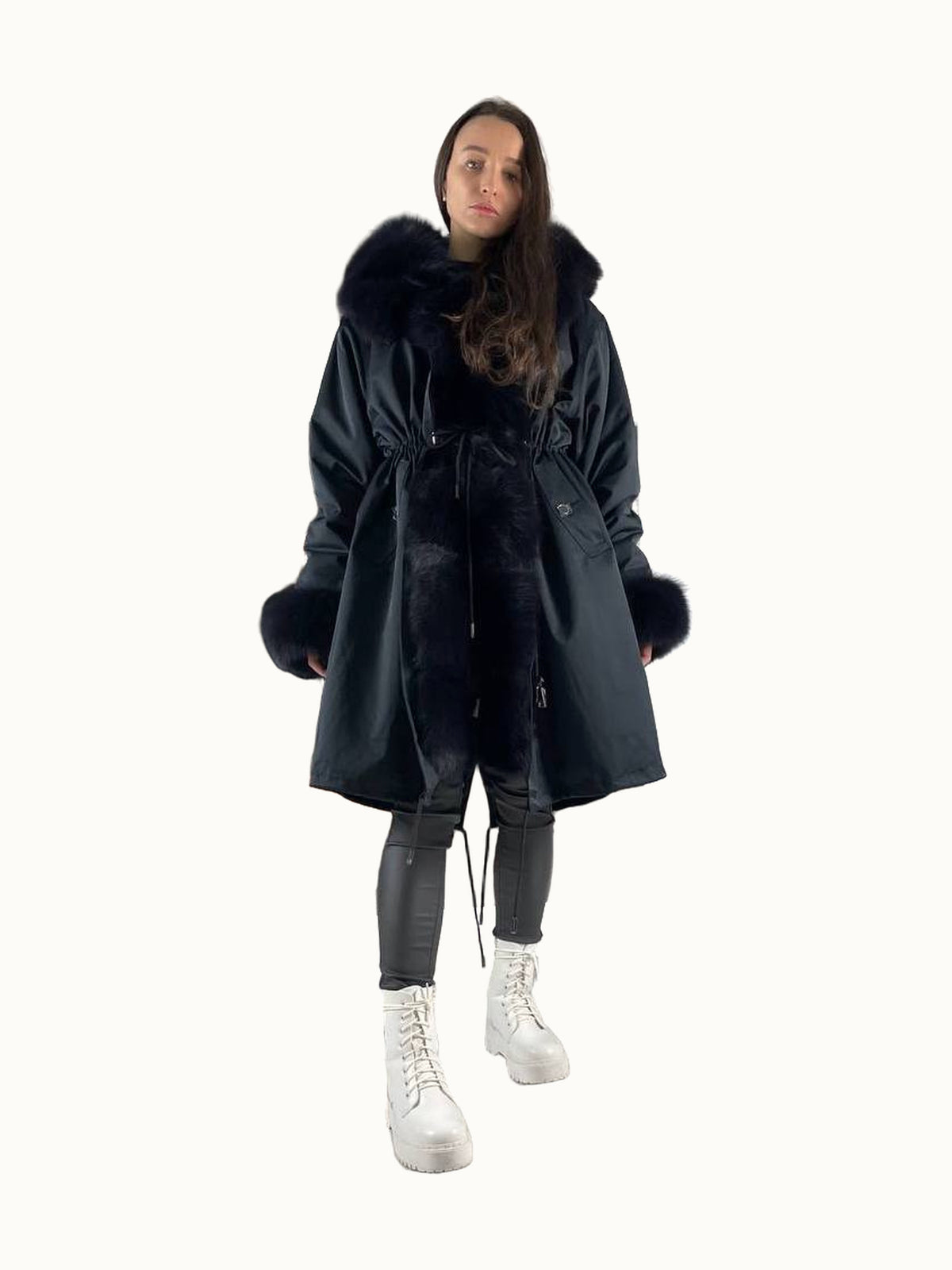 Parka Baltic Classic bleu foncé à fourrure graphite foncé, 95 cm