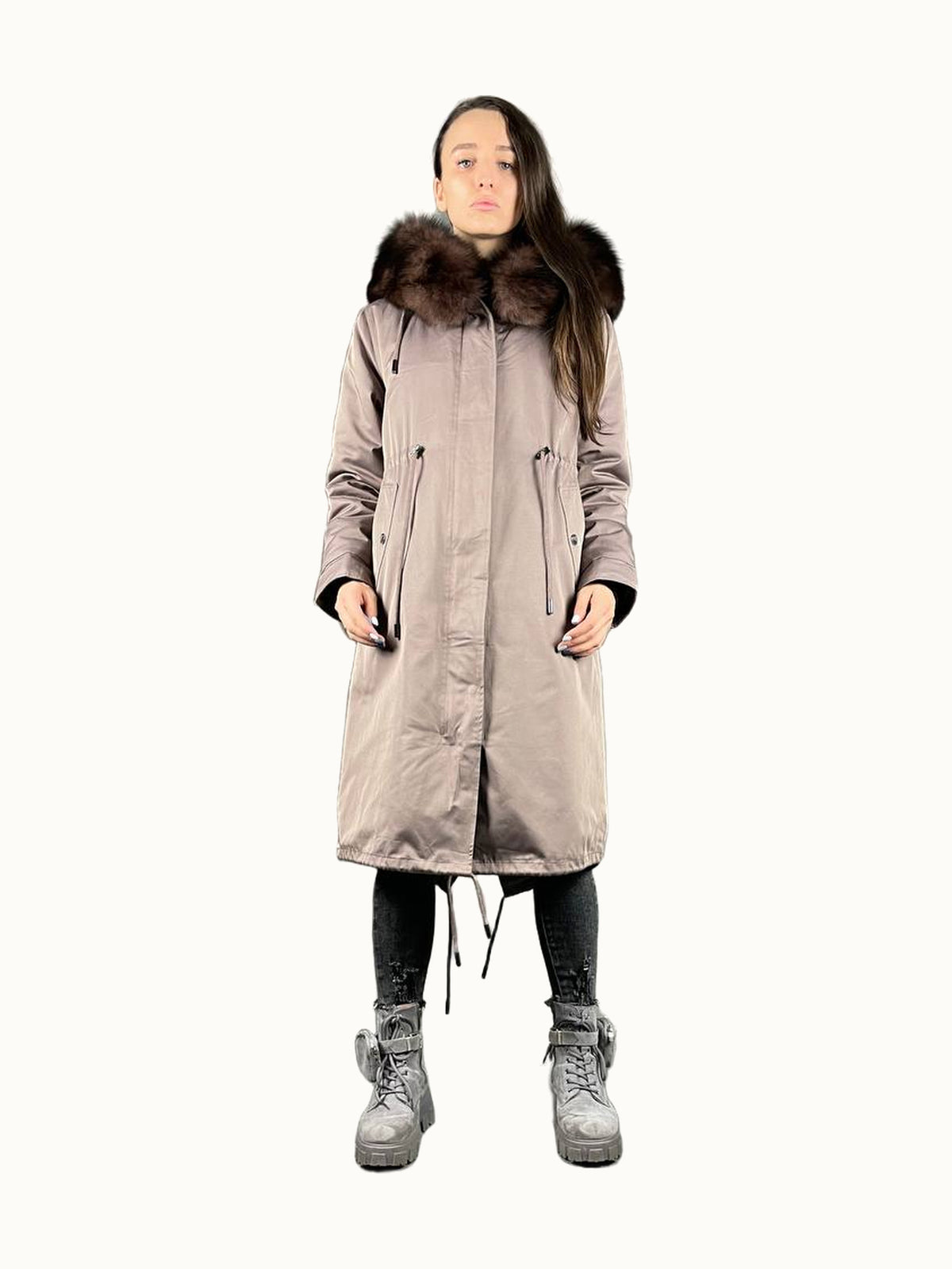 Parka Baltic Classic cappuccino à fourrure marron, 110 cm