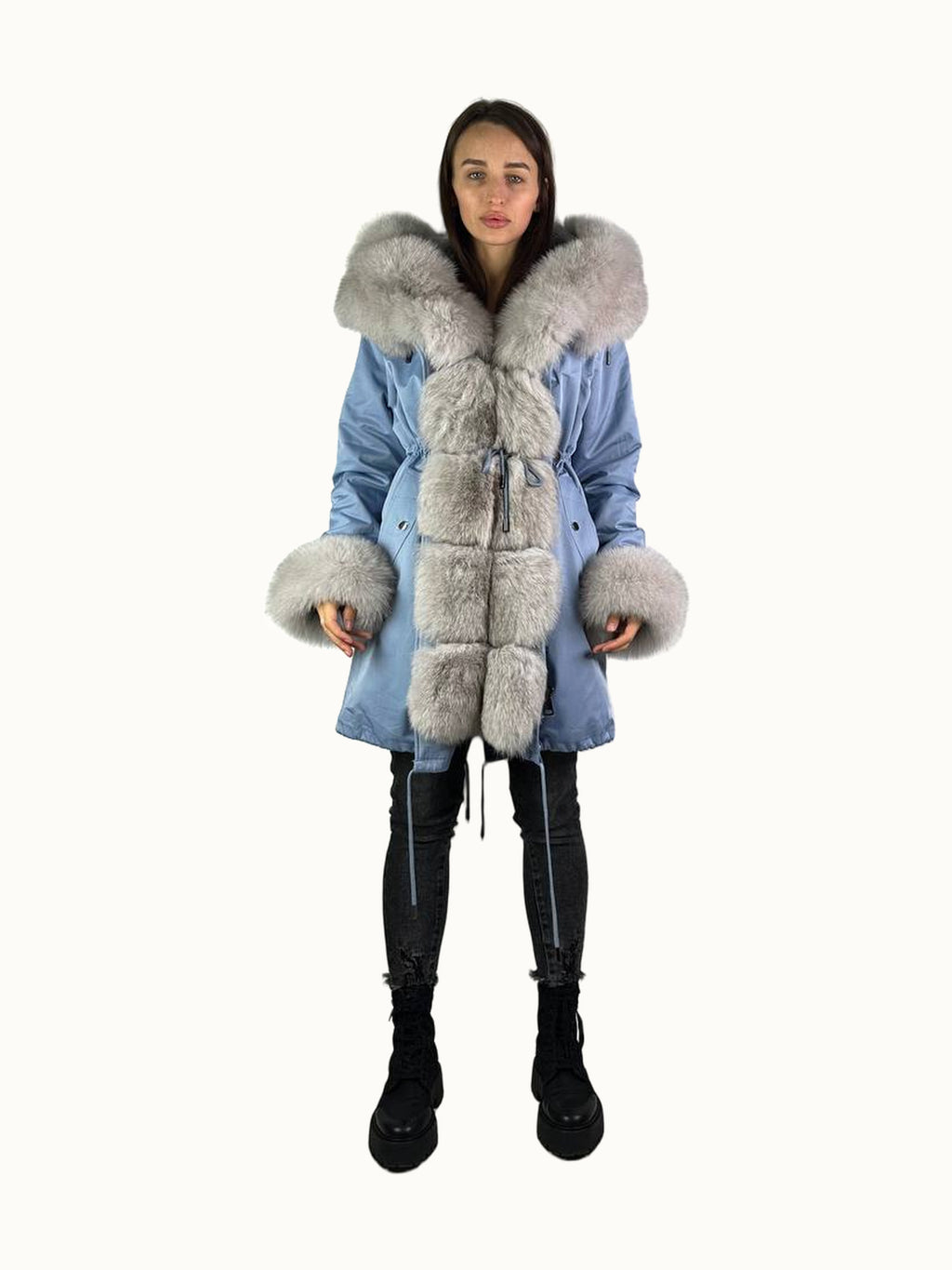 Parka Baltic Classic in Hellblau mit grauem Fell, 95 cm