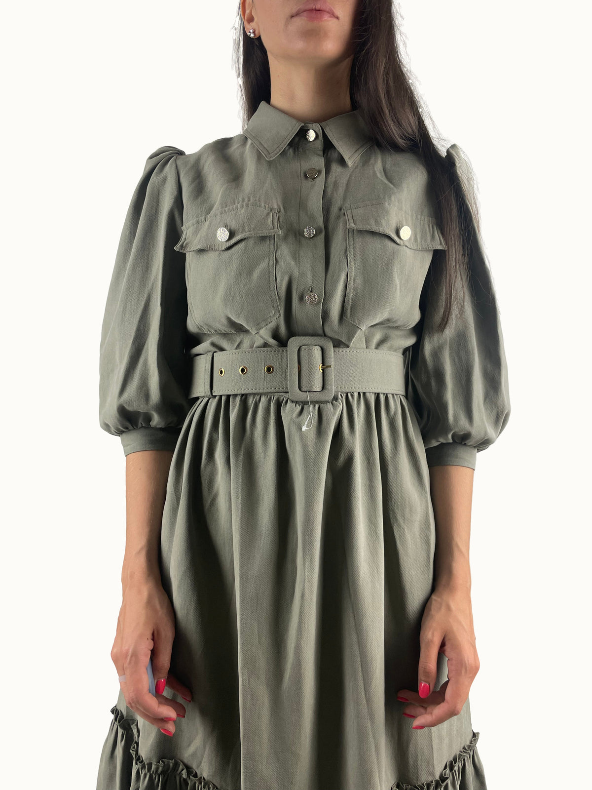 Vestido caqui com cinto