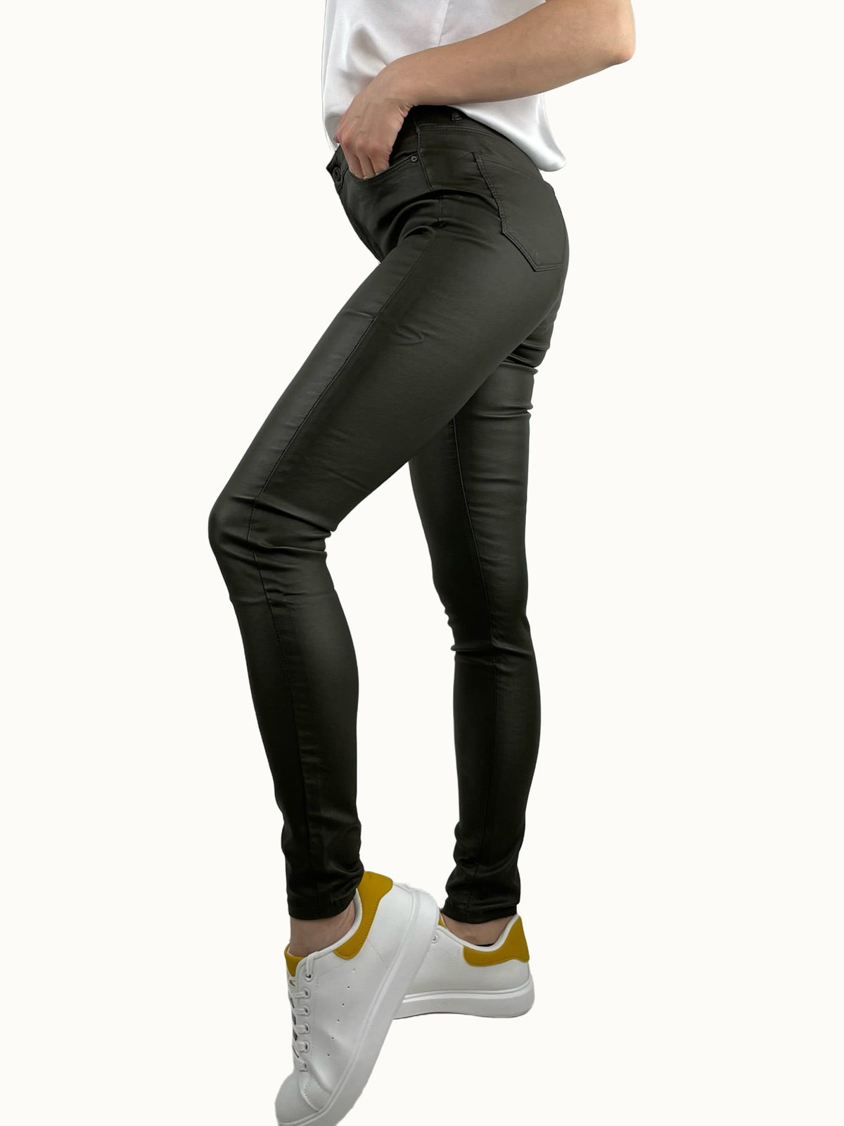 Pantalon en simili cuir Goodies kaki