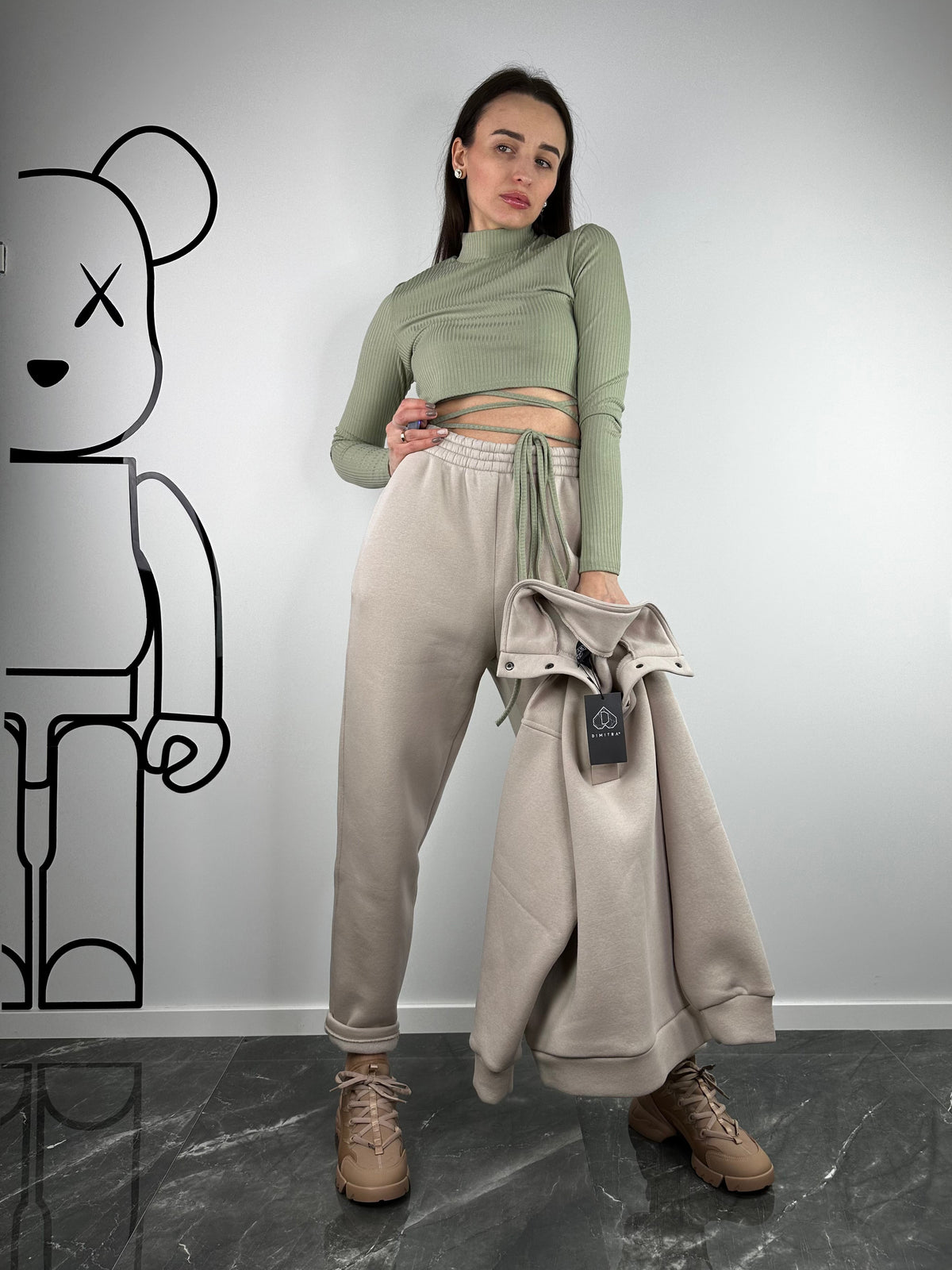 Strick-Top in Oliv
