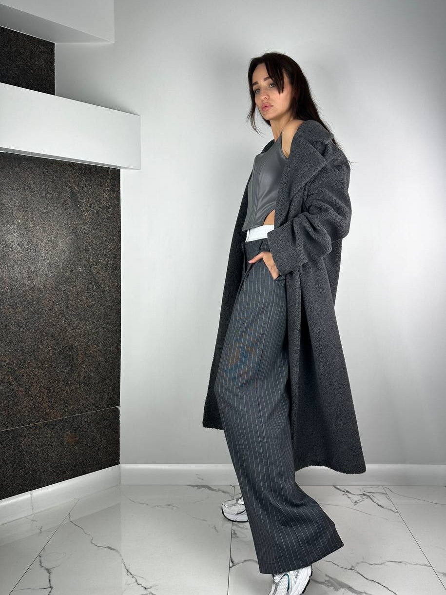 Pantalon palazzo gris à empiècements blancs