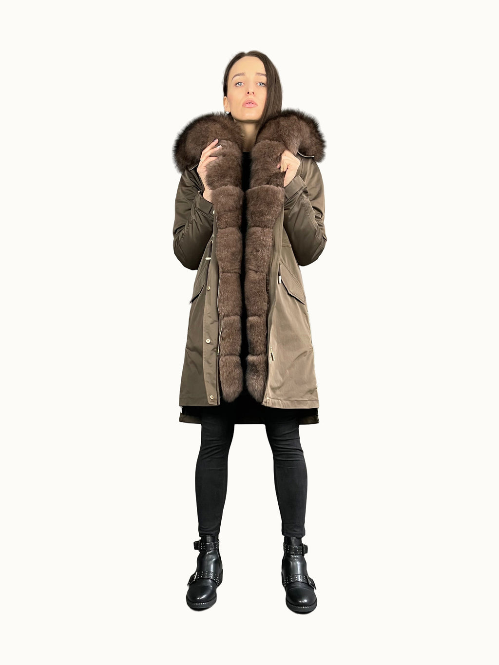 Parka LUX marron, 95 cm, zips latéraux