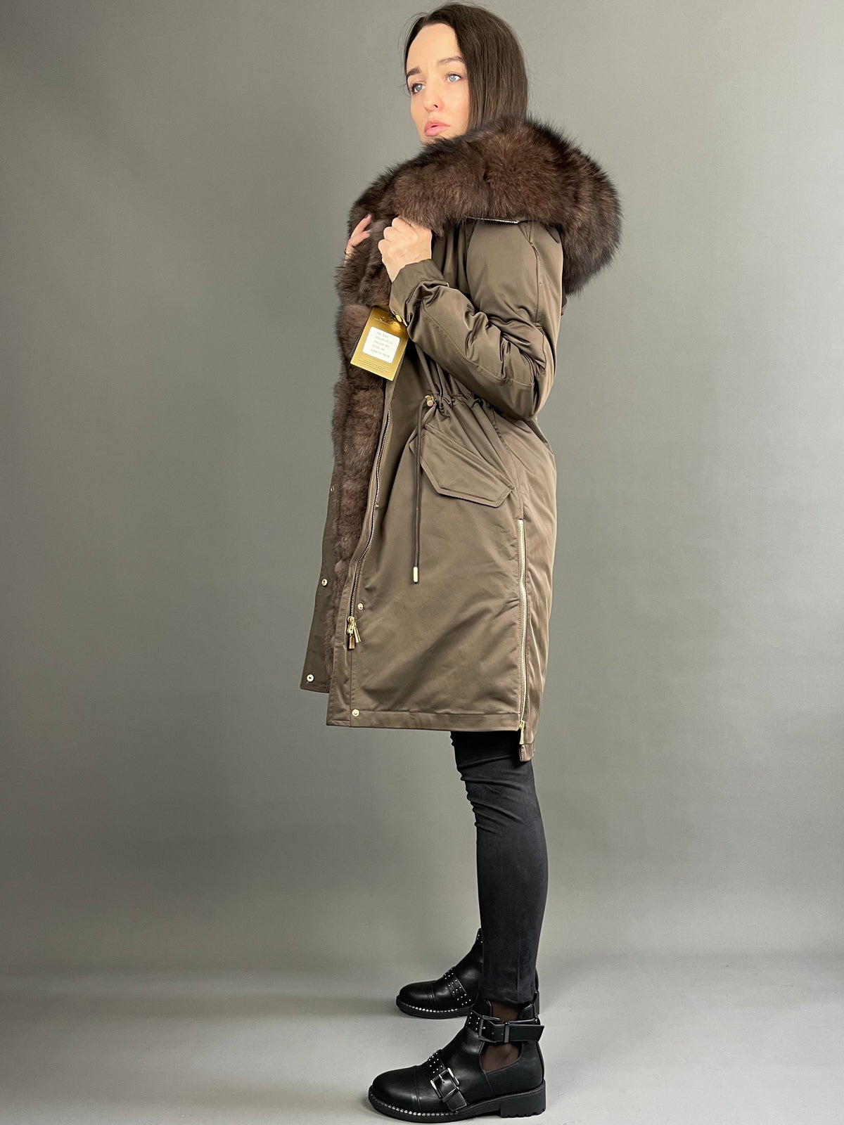 Parka LUX marron, 95 cm, zips latéraux