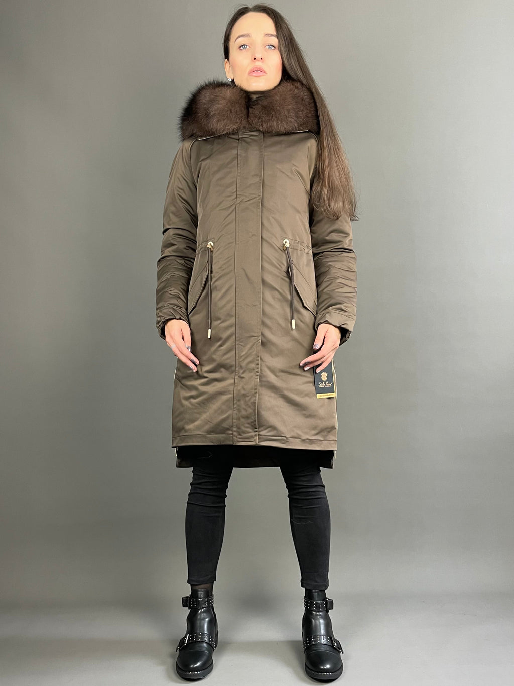 Parka LUX marron, 95 cm, zips latéraux