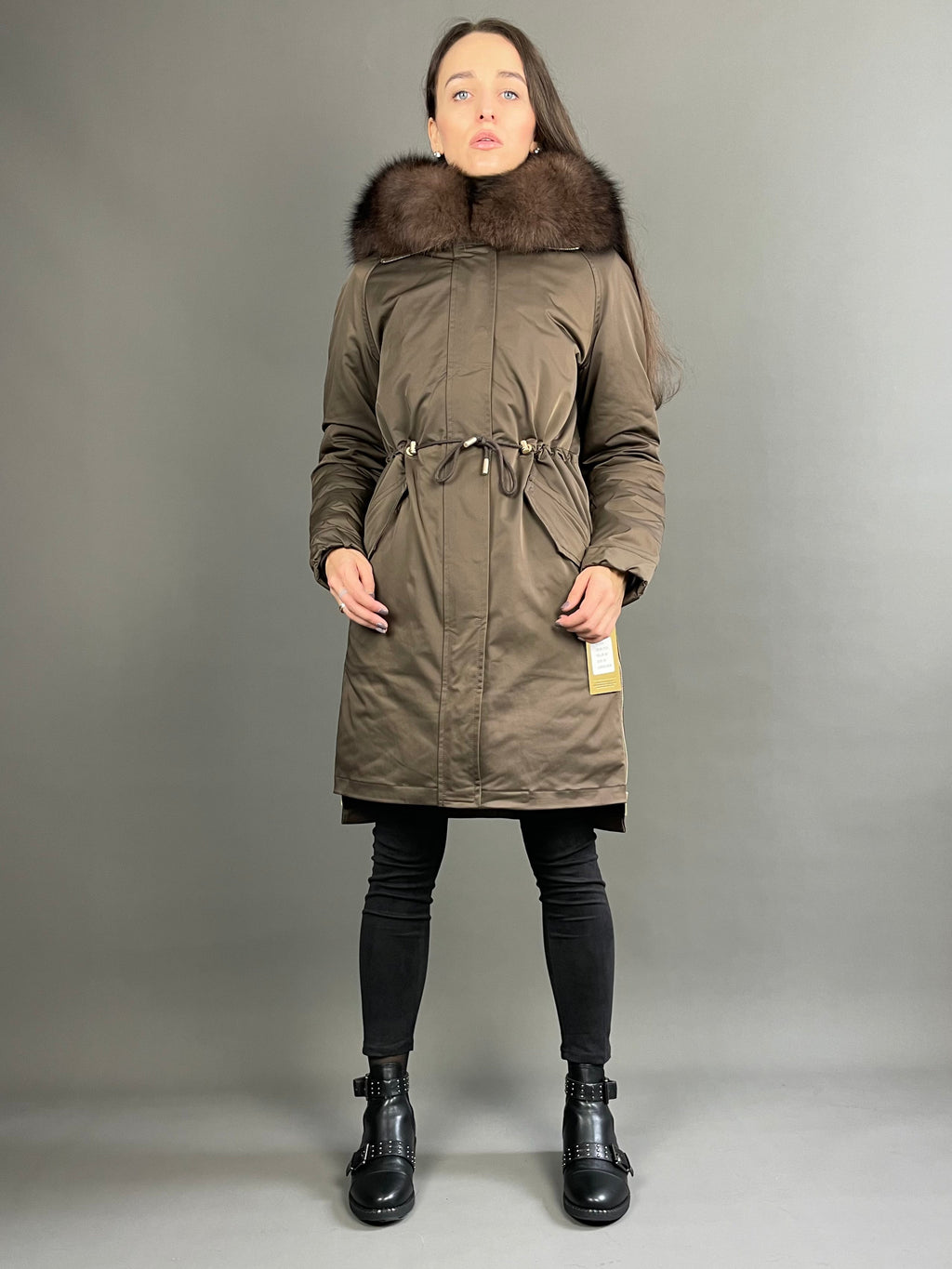 Parka LUX marron, 95 cm, zips latéraux