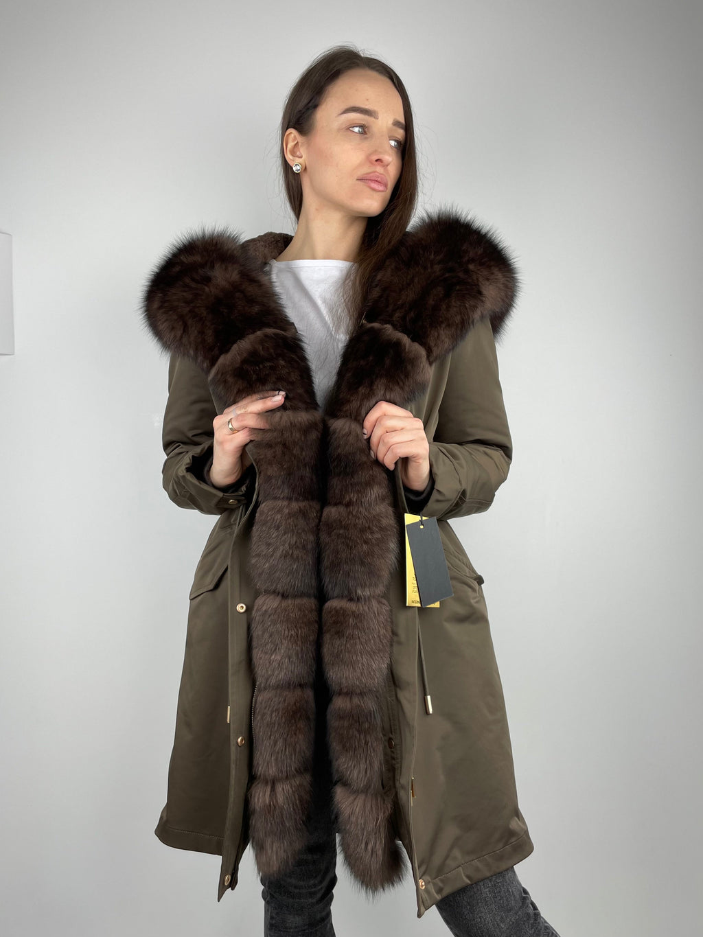 Parka LUX marron, 95 cm, zips latéraux