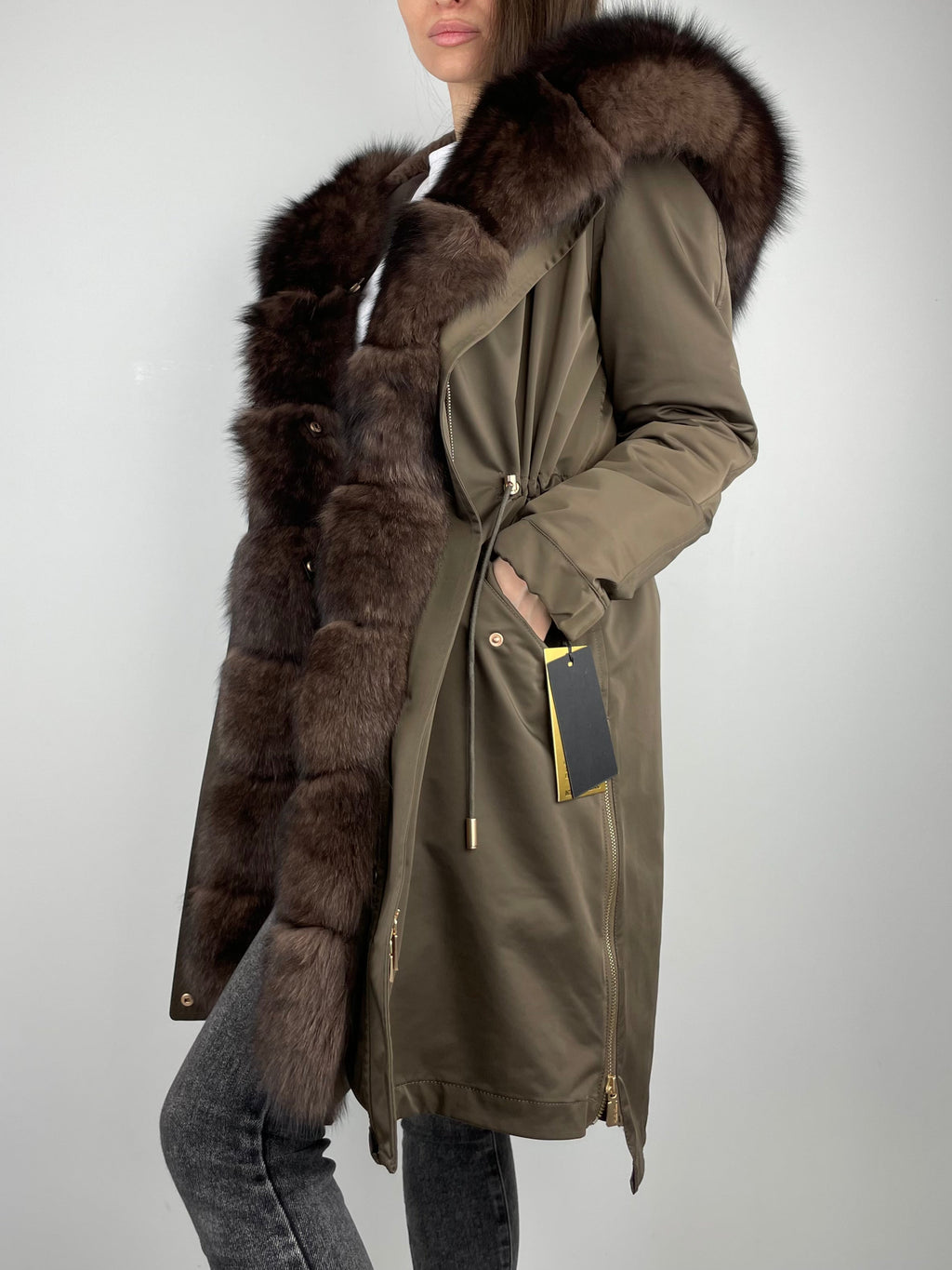 Parka LUX marron, 95 cm, zips latéraux