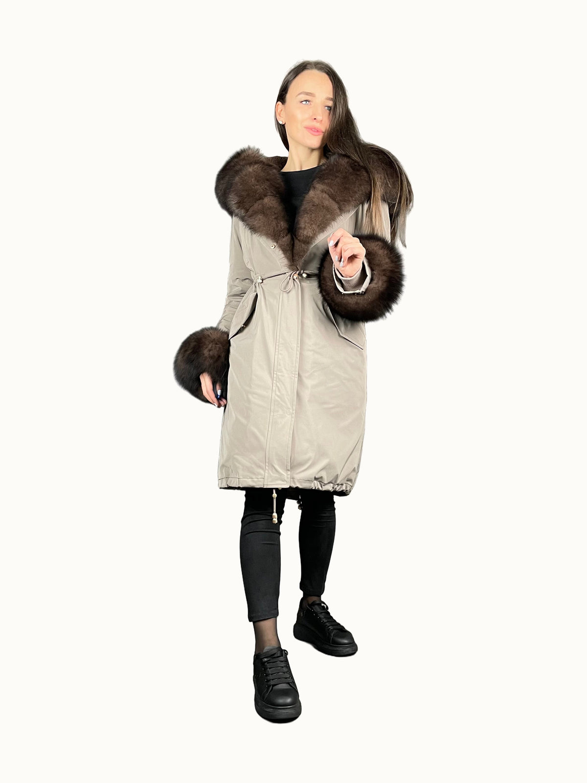 Parka LUX cappuccino à fourrure marron, 103 cm