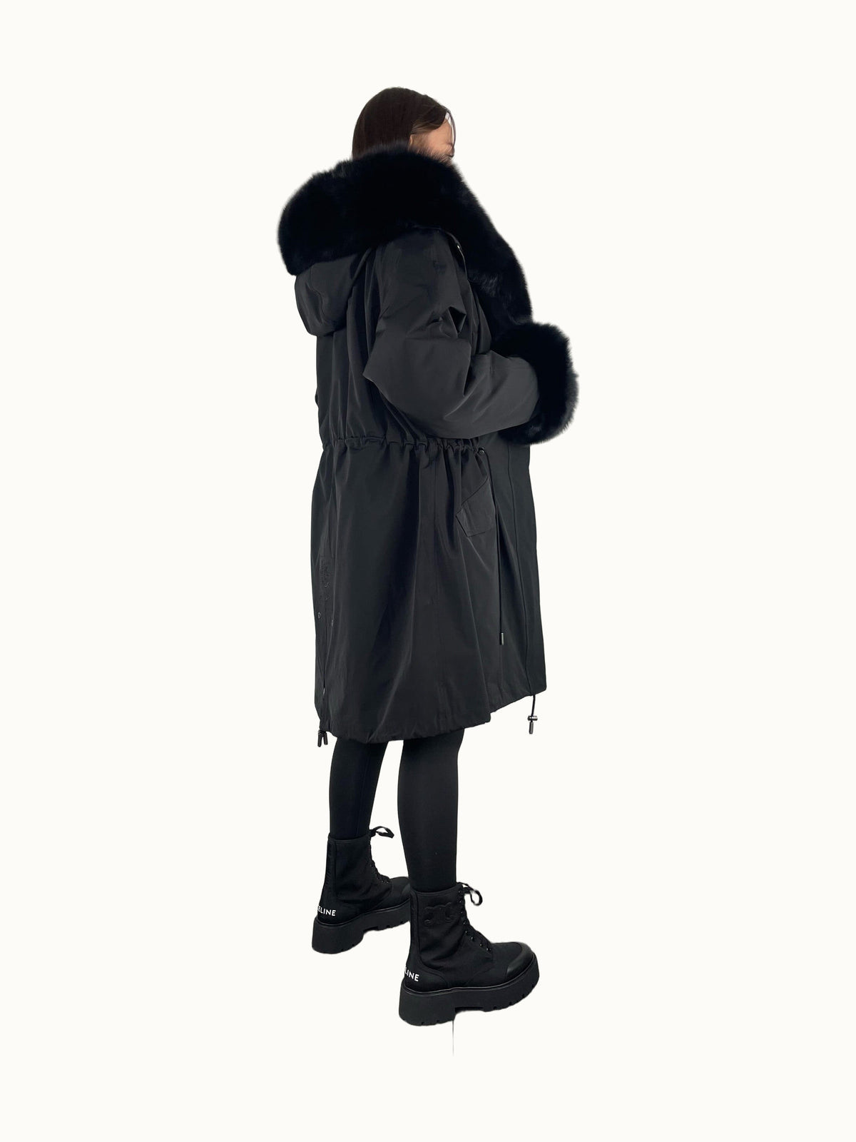 Parka LUX in Schwarz mit schwarzem Fell, 95 cm