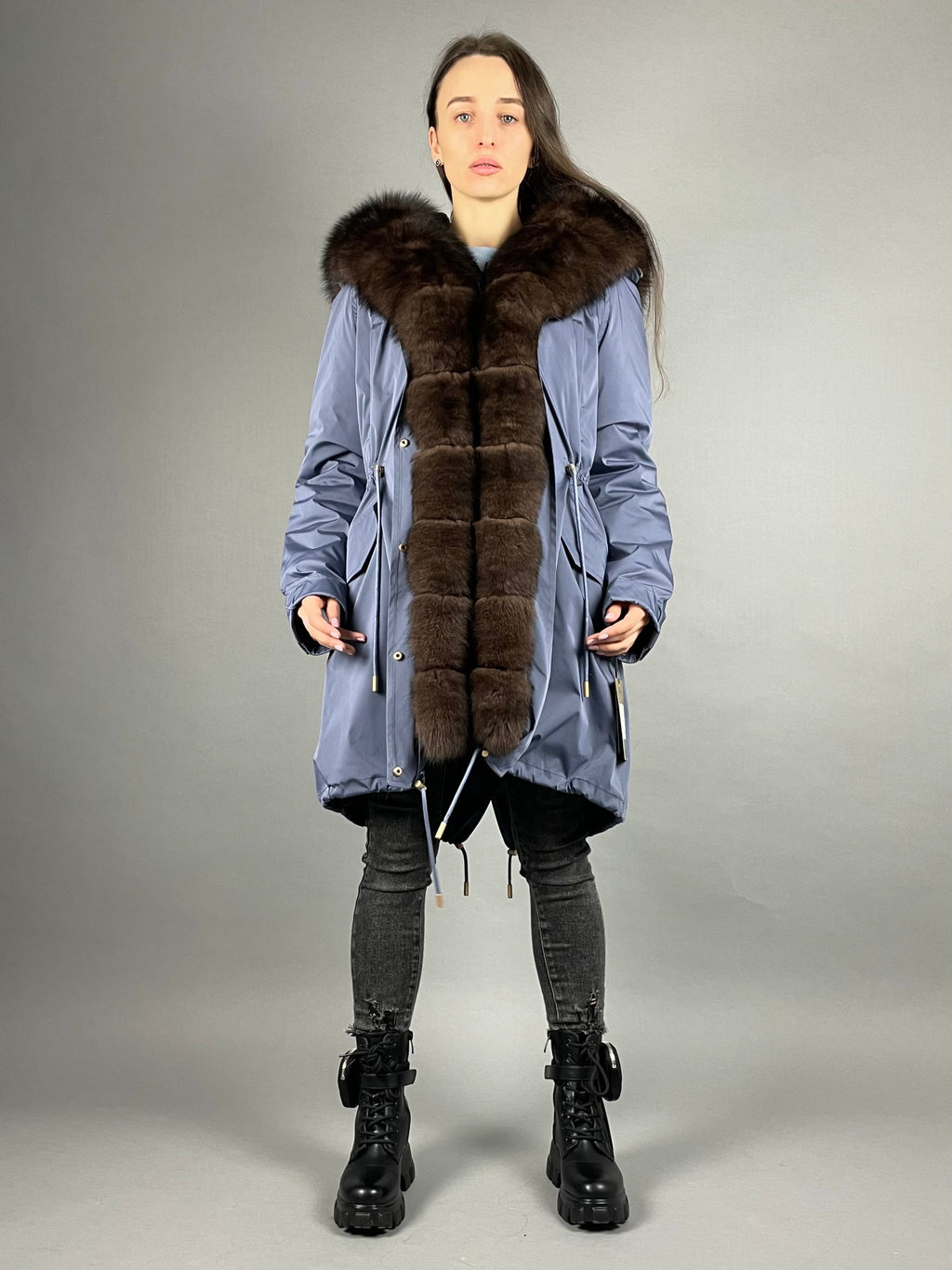 Parka LUX Blue / Brown Fur 95 cm