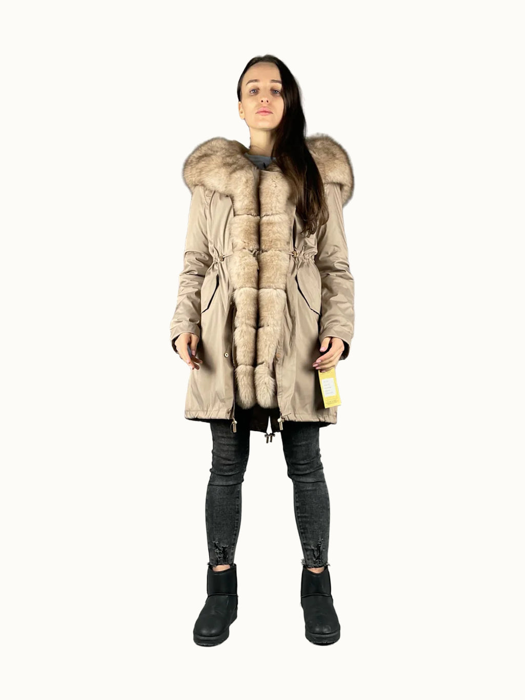 Parka LUX camel à fourrure blanc et jaune, 95 cm