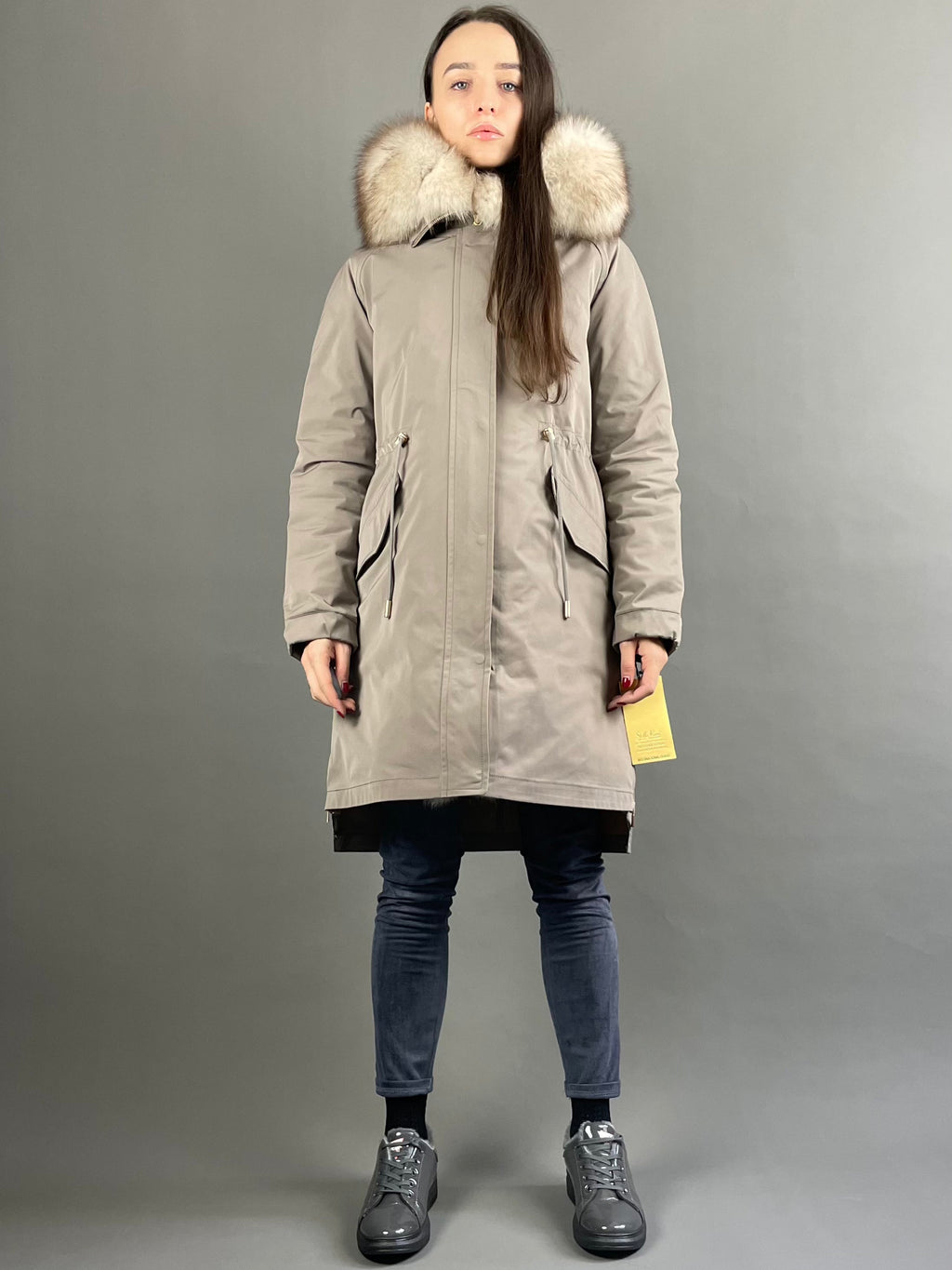 Parka LUX Cappuccino / White-Yellow Fur 95 cm