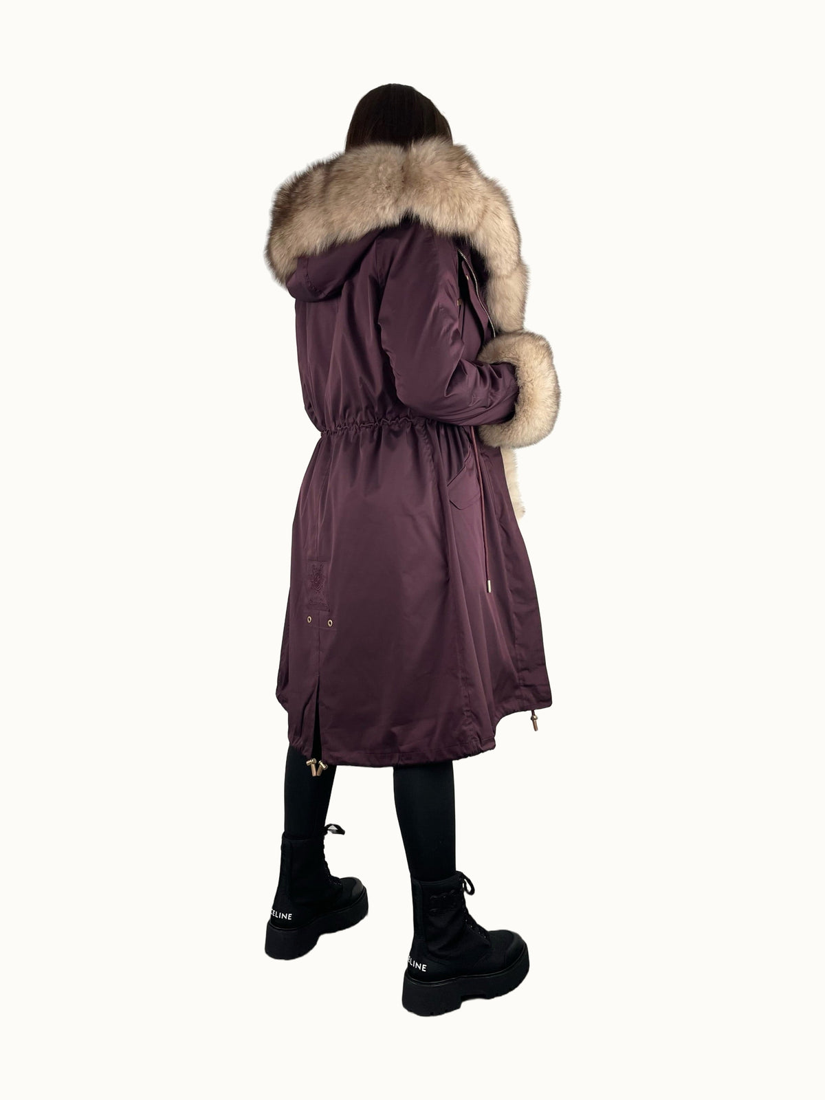Parka LUX morada con piel blanca y amarilla, 103 cm