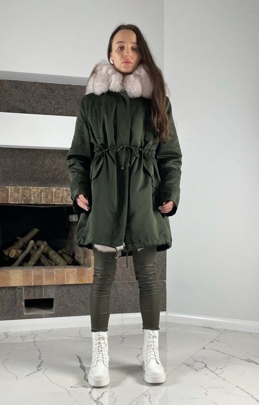 Parka Baltic Green with White fur Rex for women