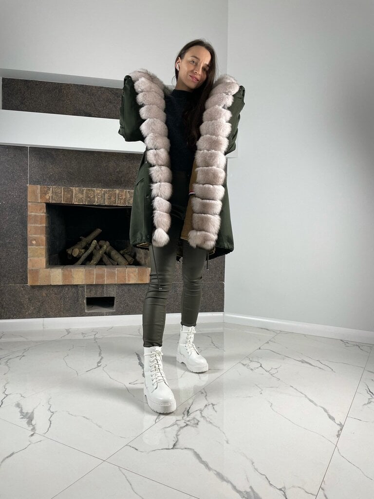 Parka Baltic Green with White fur Rex for women