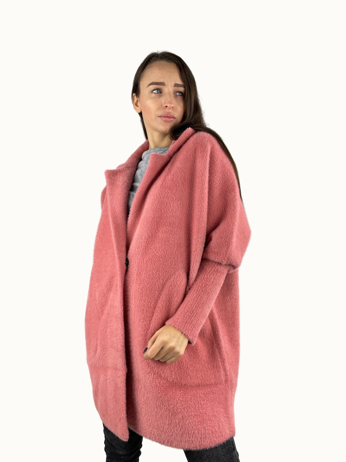 Cappotto corto in alpaca pesca