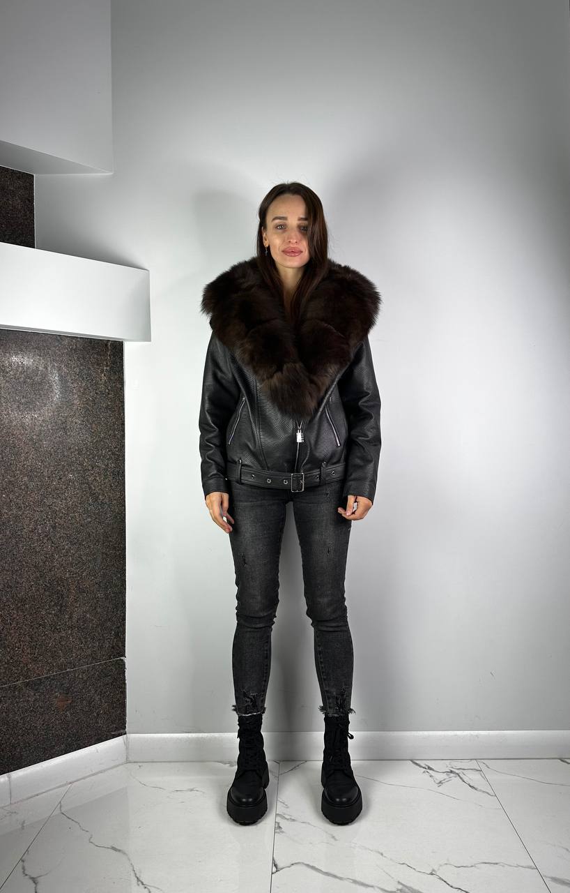 Leather jacket with fur Black/Brown for women