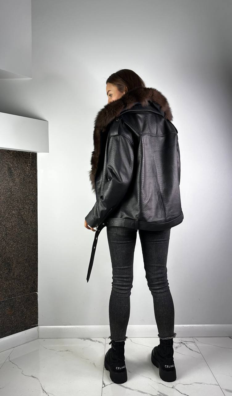 Leather jacket with fur Black/Brown for women