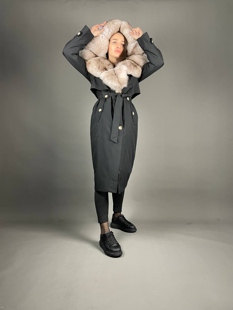 PARKA-TRENCH Baltic Black/Beigie/Rex for women 110cm 01659