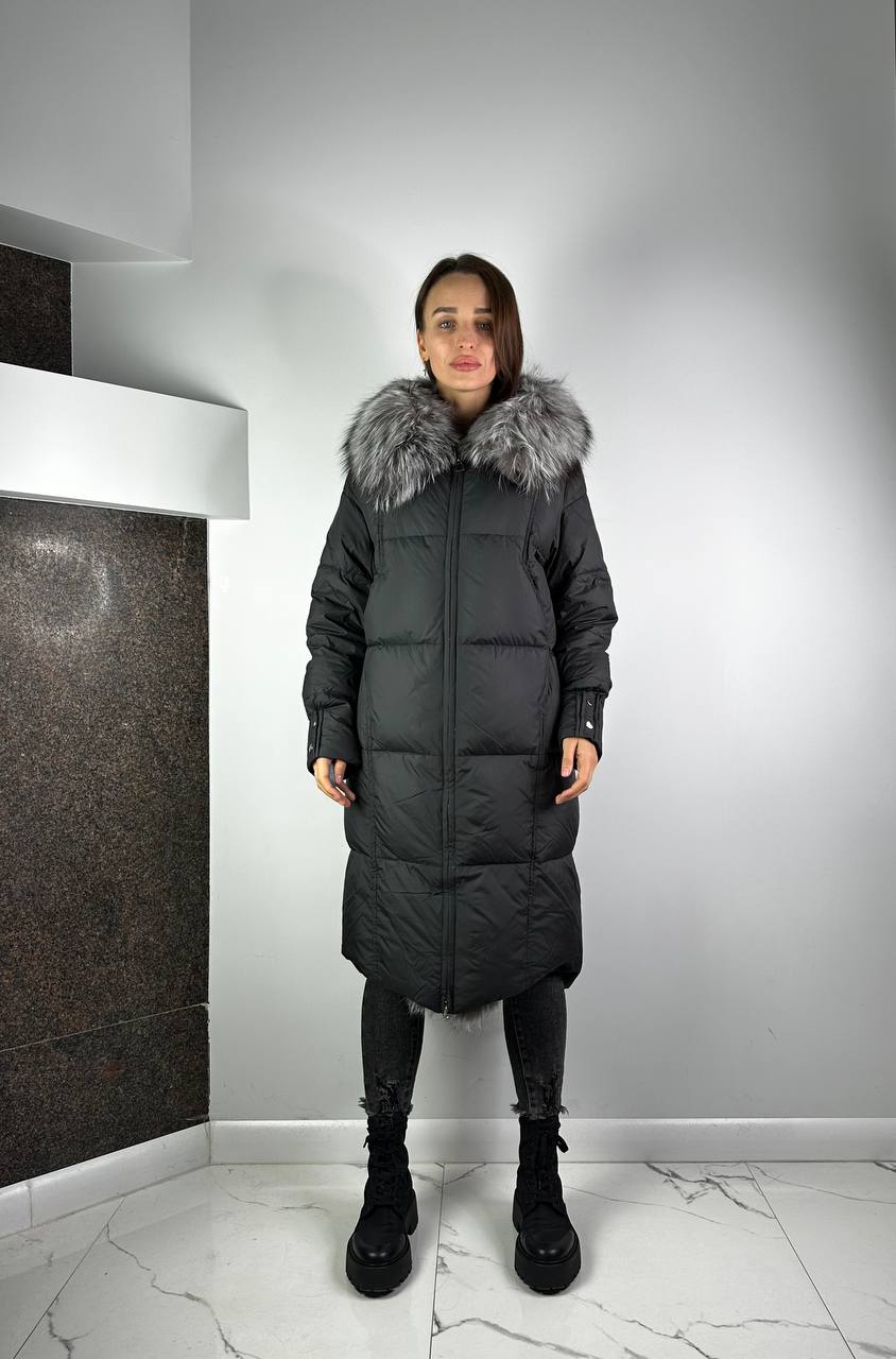 Melna dūnu jaka ar sudraba lapsas rakstu sievietēm, Baltic 105 cm